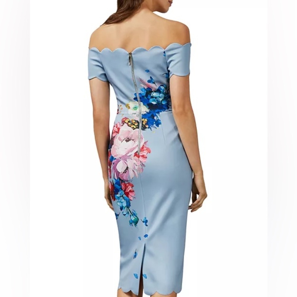 Ted Baker London Powder Blue Floral Off-Shoulder Midi Dress - Picture 7 of 15